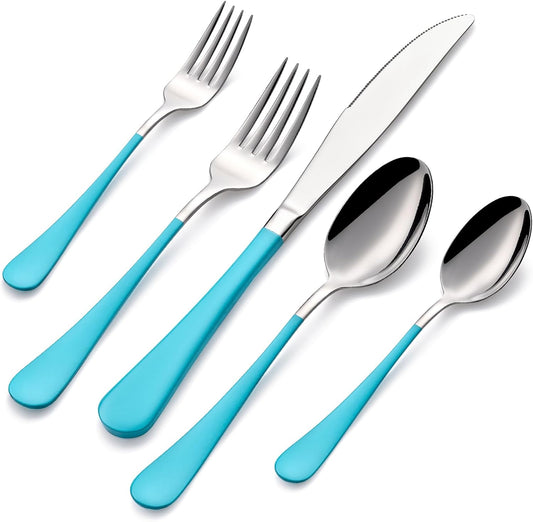 20-Pieces Blue Silverware Sets for 4,Blue Handle Stainless Steel Cutlery Set, Include Forks Spoons and Knives Set, Dishwasher Safe Utensil Sets for Home Restaurant