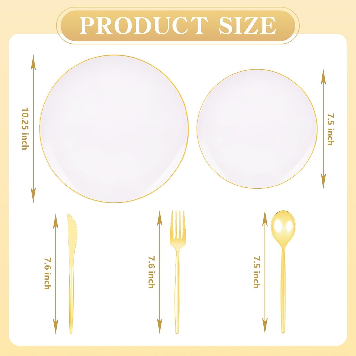 I00000 150PCS White and Gold Plastic Plates with Disposable Silverware for 30 Guests,White Plastic Plates Set Include 30 Dinner Plate,30 Dessert Plate,90 Gold Cutlery for Wedding & Party
