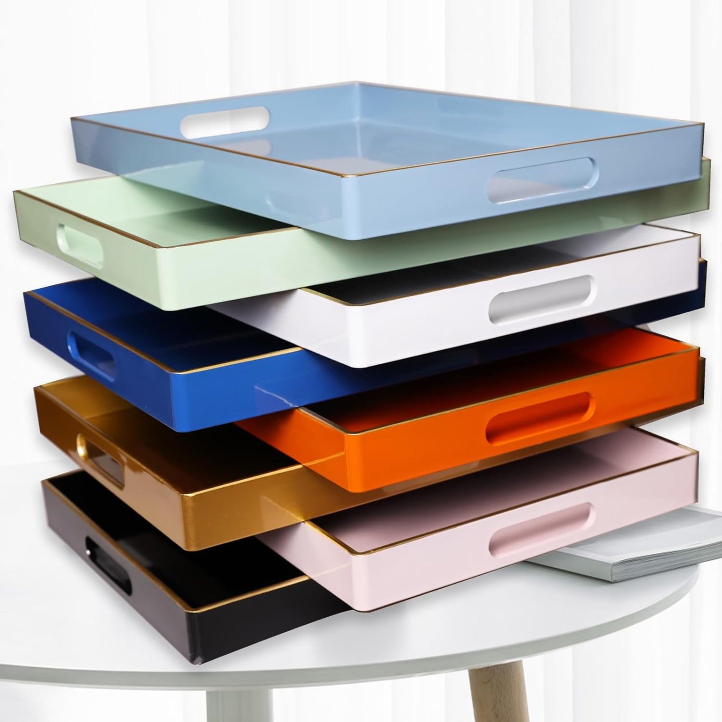 Spsyrine Black Decorative Serving Tray with Handles, Elegant Plastic Coffee Table Tray for Ottoman, Living Room, Home Decor 15.6" X 10.2"