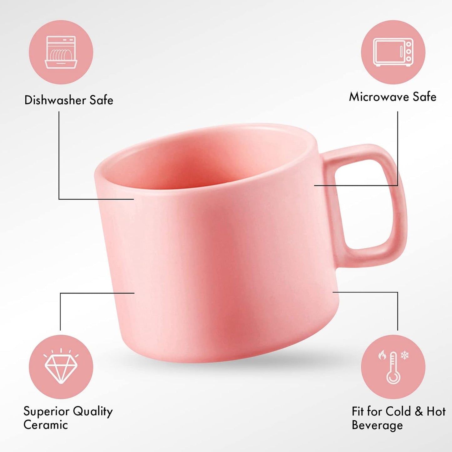 VOBAGA Coffee Mug 11 oz Tea Cup with Flat-Bottom Warming Coffee Milk for Office and Home（Pink