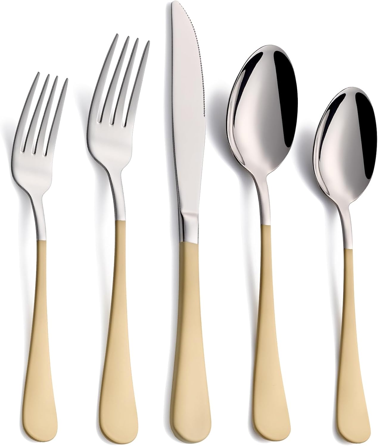 20-Piece Cream Color Silverware Set, 18/0 Stainless Steel Cream Color Handle Flatware Set, Service for 4,Modern Cutlery Set Includes Dinner Knives Forks Spoons,Mirror Polished,Dishwasher Safe