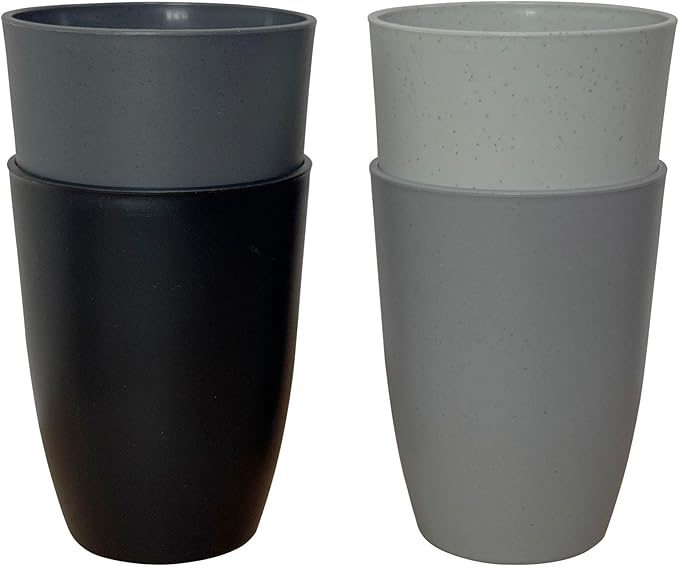 LuckyZone Wheat Straw Reusable Cup (12 oz) - Unbreakable Drinking Glasses Sets of 4 - Dishwasher Safe Tumbler - Lightweight, BPA Free and Eco friendly (4Pcs/Gray Series)