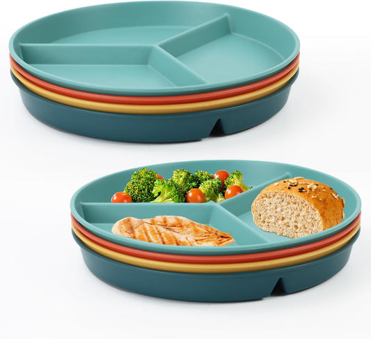 9.5 Inch Divided Plates Portion Control Plates 8 Pcs, Wheat Straw Dinner Plates, Microwave & Dishwasher Safe Bariatric Plate for Portion Control (Multicolor)