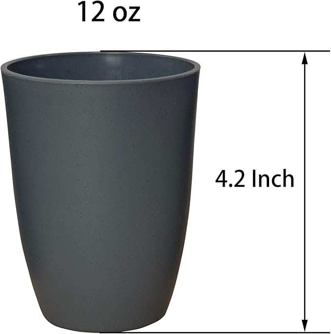 LuckyZone Wheat Straw Reusable Cup (12 oz) - Unbreakable Drinking Glasses Sets of 4 - Dishwasher Safe Tumbler - Lightweight, BPA Free and Eco friendly (4Pcs/Gray Series)