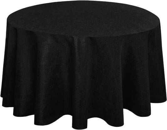 Hiasan Round Linen Tablecloth 120 Inch - Wrinkle and Stain Resistant Washable Polyester Fabric Table Cloth for Dining Room Kitchen Party, Black