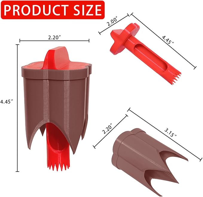 Pepper Corer, 2 in 1 Red Bell Pepper Seed Corer Remover Tool, Fruit & Vegetable Corers Quick Cave Tools for Jalapeno Cutter Deseeder, Red Brown, 3 PCS