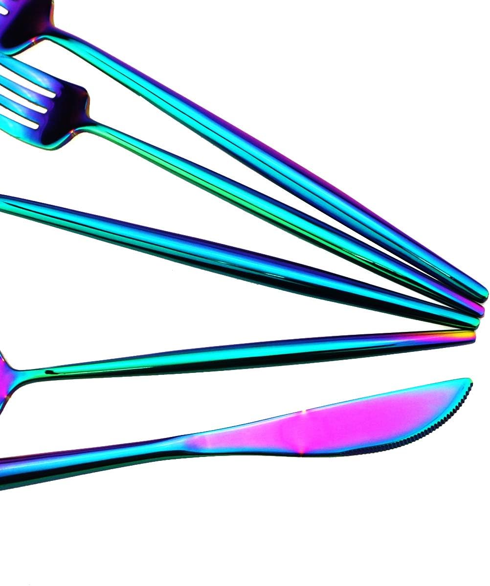 Gugrida Portable Silverware Set - 20-Piece Flatware Cutlery Set - 18/10 Stainless Steel - Mirror Polishing Rainbow Travel Elegant Modern Utensils - Service for 4 Include Steak Knife Dinner Fork Spoon