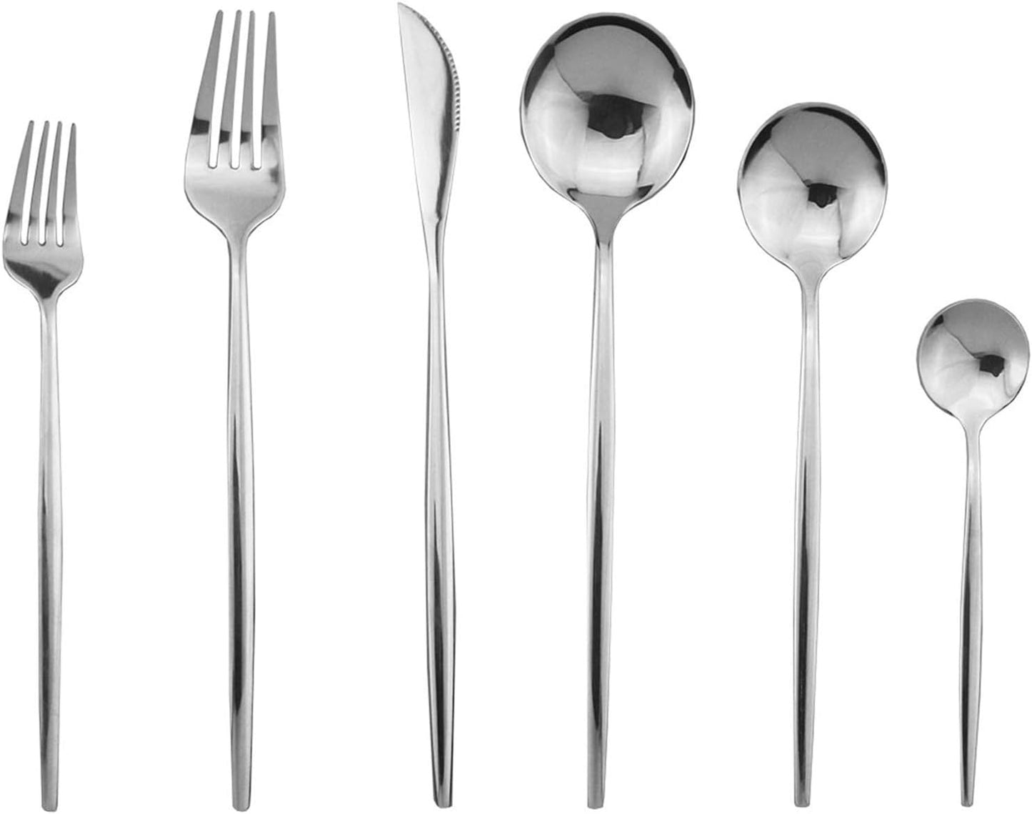 JASHII Silverware Set, Mirror Polished Silver Flatware Cutlery Set Service for 4, Shiny Finish 24 Pieces Stainless Steel Utensils Set Dinner Knife Fork Spoon Dessert Fork Salad Spoon Dishwasher Safe