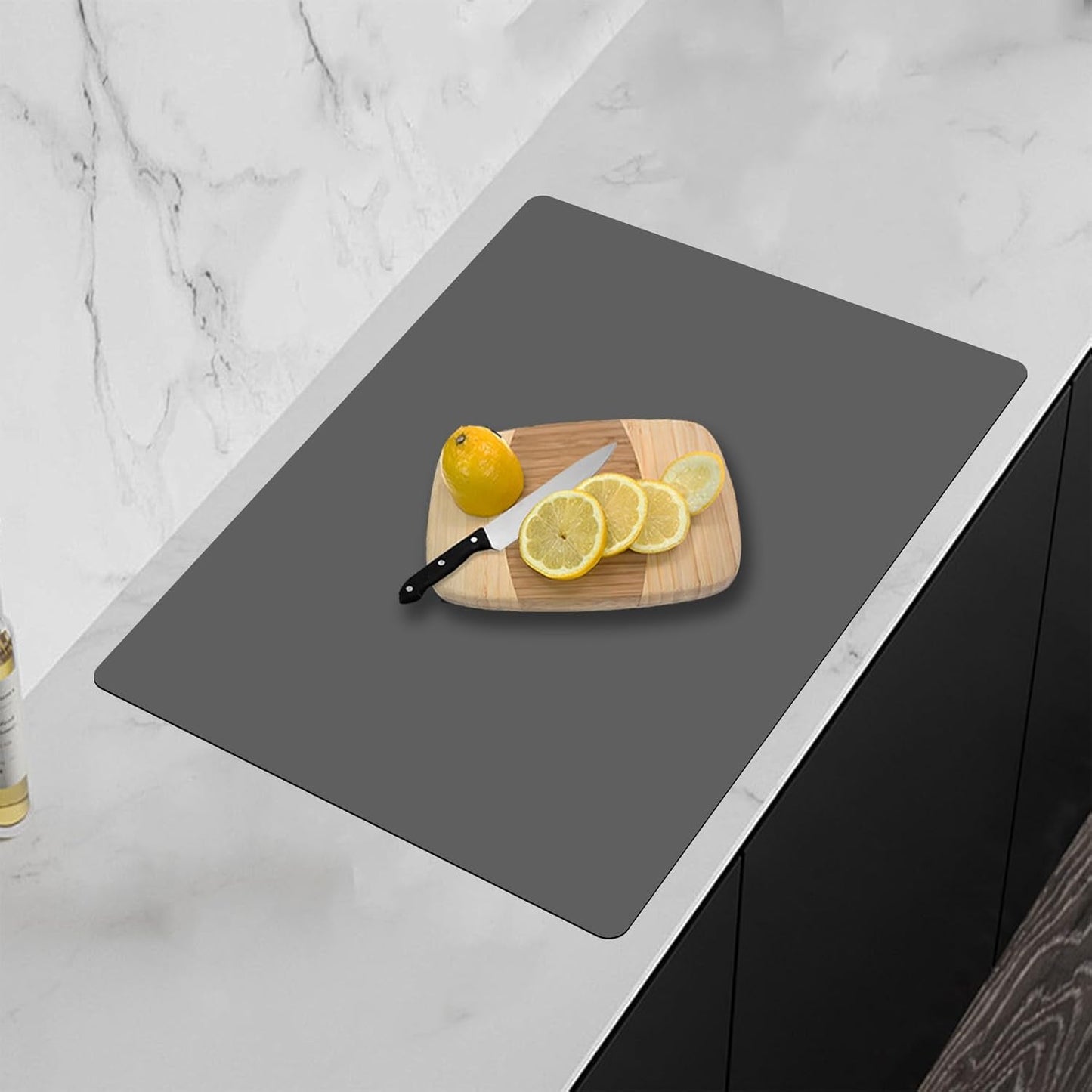 23.6''x15.7'' Non-Slip Silicone Mat for Kitchen Counter, Heat Resistant Waterproof Countertop Protector Mat for Baking, Food Prep, or Kitchen Islands(Dark Gray)