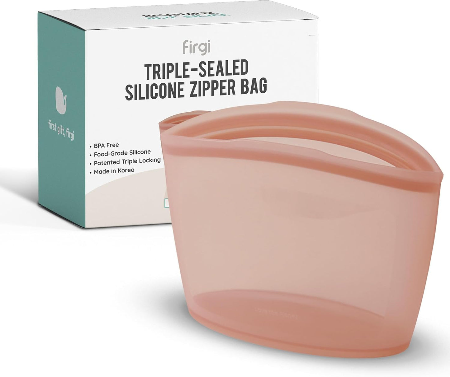 Premium Platinum Silicone Reusable Food Storage Bag 6.3 Cup (53 fl oz), Airtight Zip Lock Bags for Food, BPA-Free Silicone Freezer Bags, Microwave Safe Sous Vide Container, Dry Rose