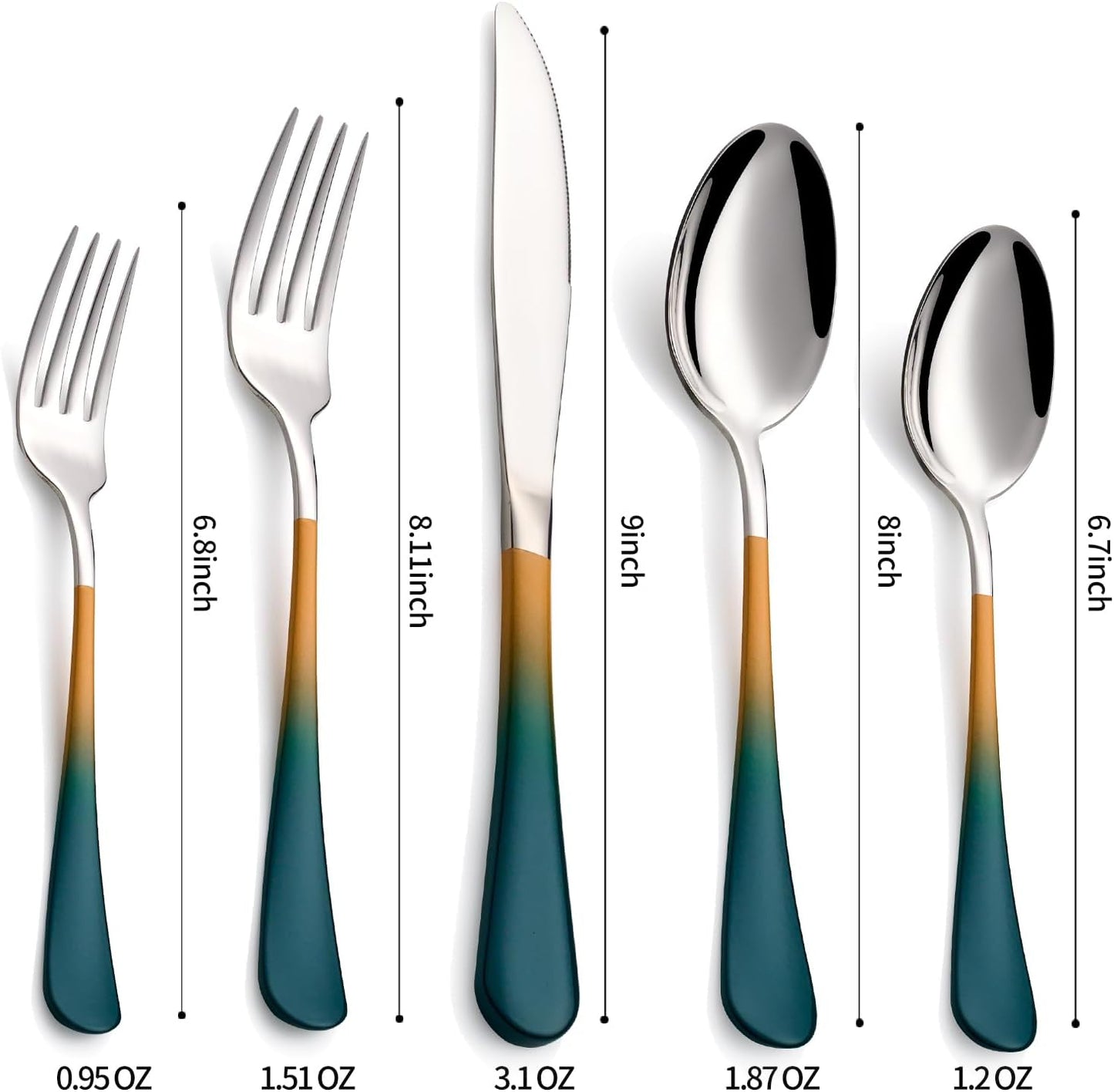20-Pieces Green Orange Silverware Sets for 4,Green Orange Handle Stainless Steel Cutlery Set, Include Forks Spoons and Knives Set, Dishwasher Safe Utensil Sets for Home Restaurant