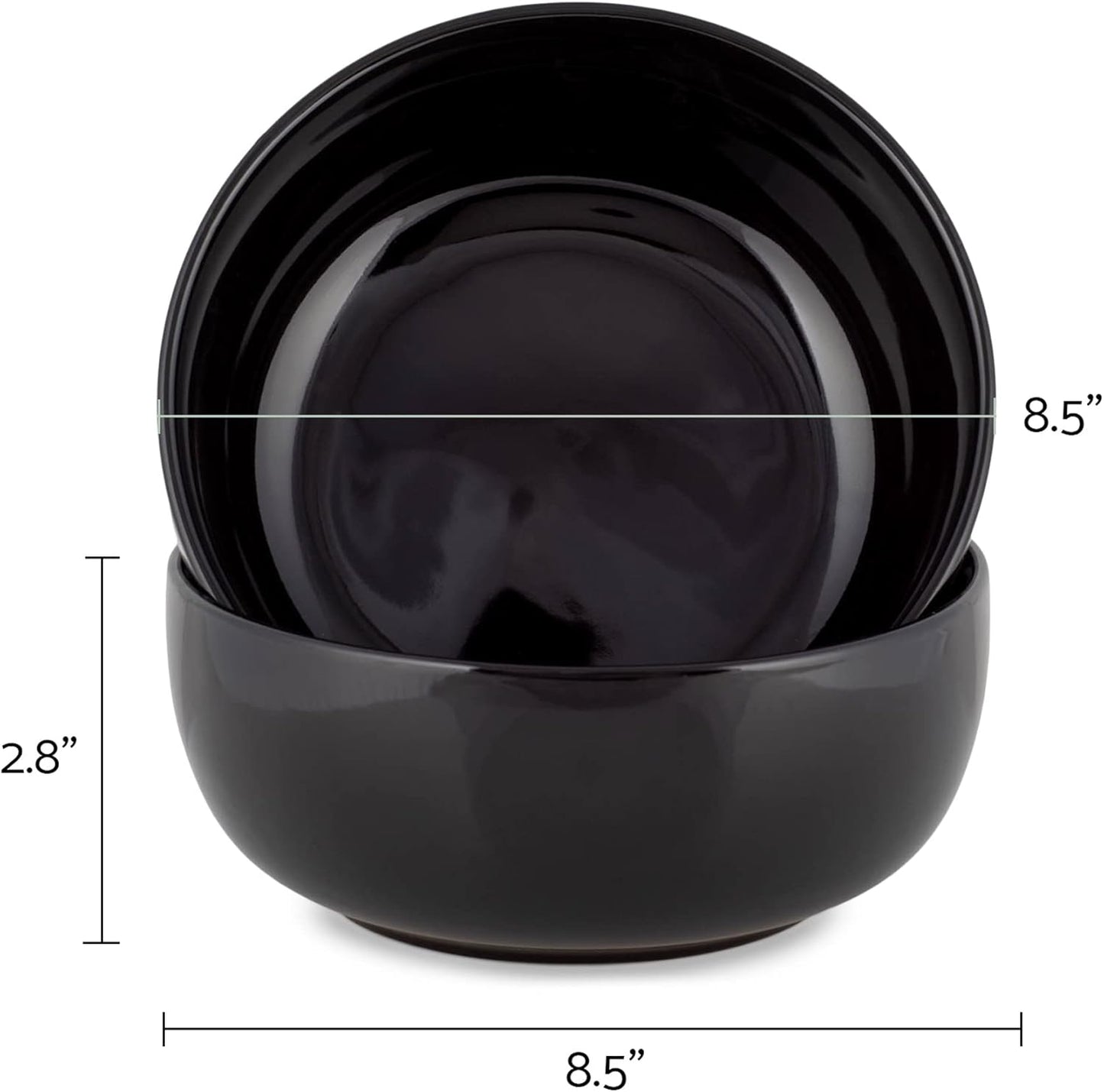 Elanze Designs Bistro Glossy Ceramic 8.5 inch Large Serving Bowls Set of 2 - Perfect for Multiple Everyday Uses: Pasta, Salad, Ramen, Soup, Popcorn, Noodles, Cereal and Mixing Bowls, Black
