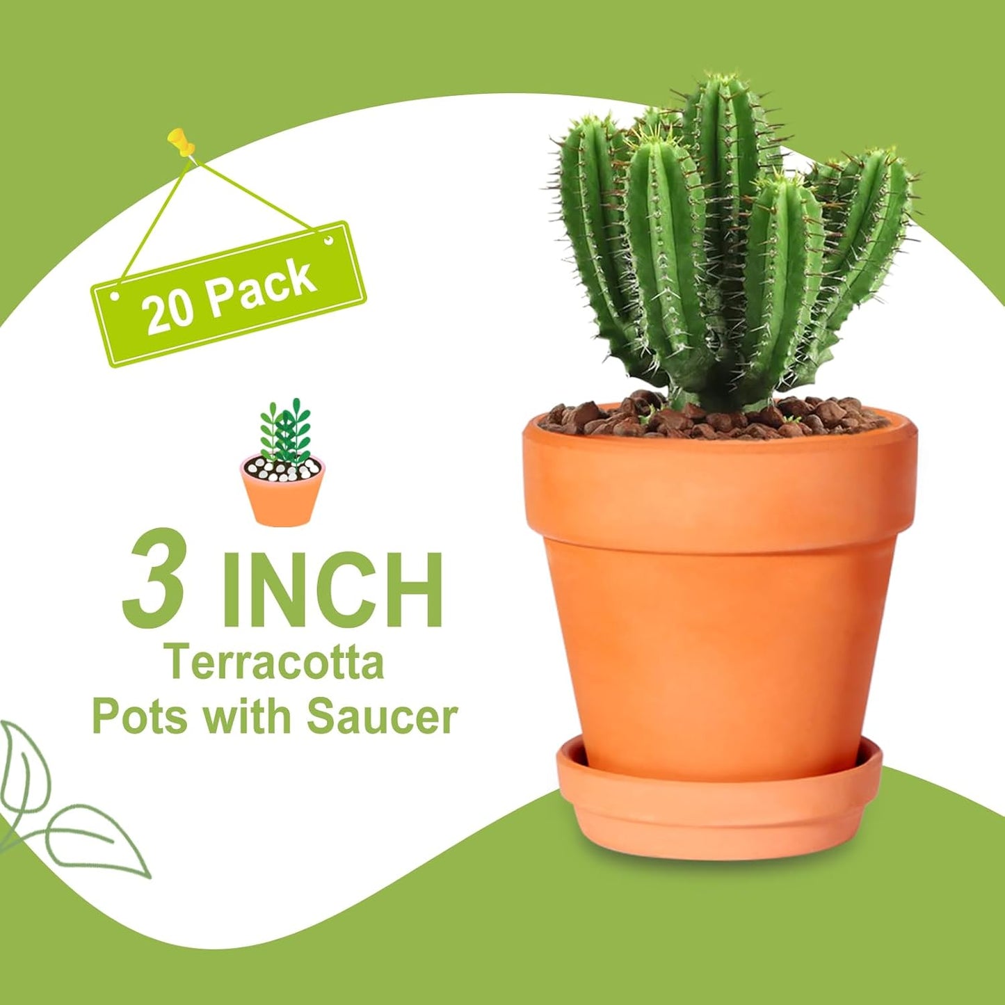 3 Inch Terracotta Pots with Saucer-20 Pack Succulent Cactus Plant Pots with Drainage Hole, Great for Plants Garden Windowsill Indoor & Outdoor Wedding Favors Gifts