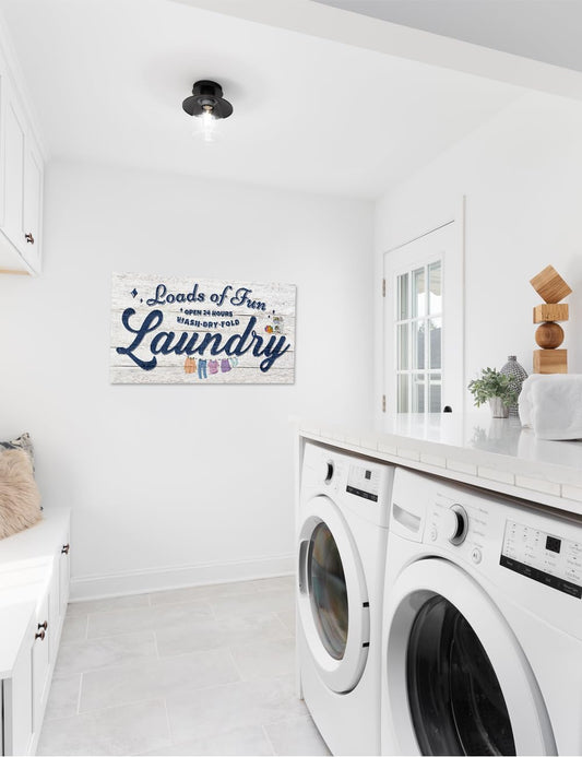 IPIC - Cute Laundry Room Decor, Rustic Canvas Wall Art Print on Acid-Free Cotton Canvas for Family Laundry Room, Rustic Farmhouse Style Wall Decor for Home, Made in USA