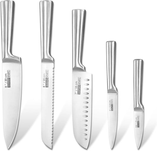 KOFERY 5-Piece Kitchen Knife Set - Razor-Sharp Stainless Steel Blades with Integrated Ergonomic Handle - Easy Clean and Ideal for Culinary Masters