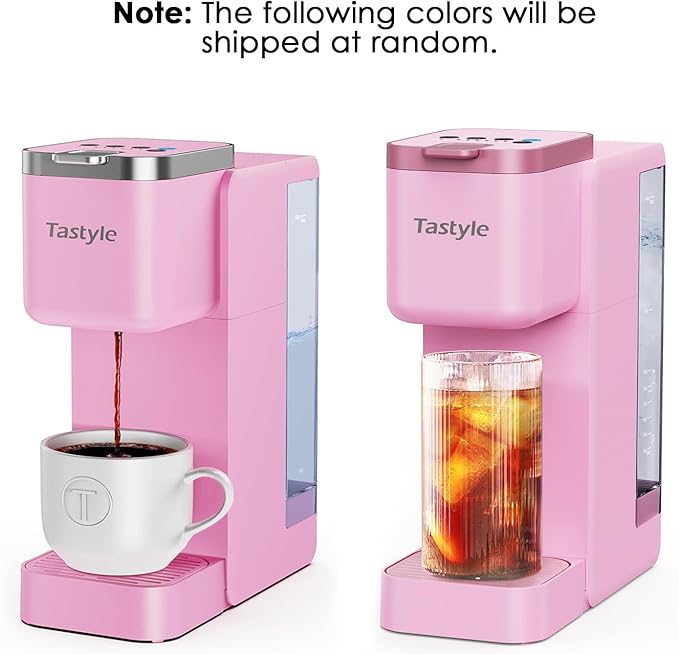 Single Serve Coffee Maker, Iced and Hot Coffee Machine for K Cup & Grounds, Compact Design, 40oz Removable Water Reservoir, 6 to 24 Oz Brew Sizes, Fits 7.3" Travel Mug, Pink