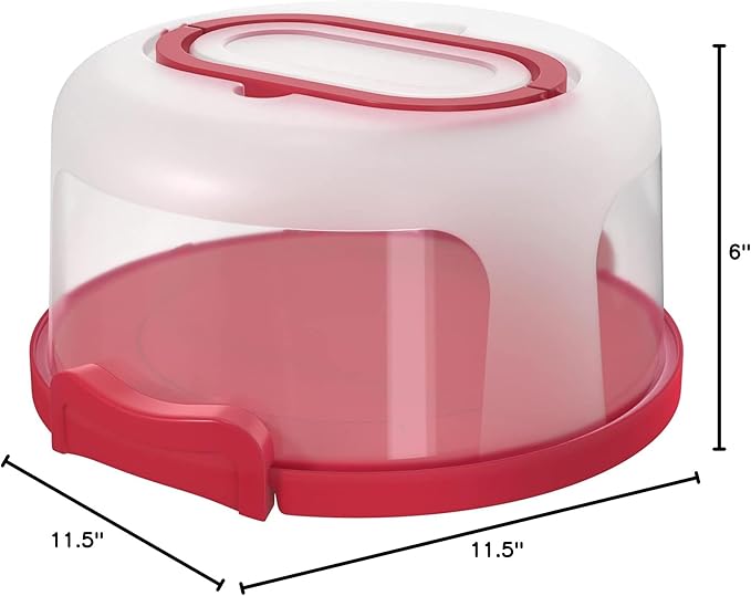 Top Shelf Elements Round Cake Carrier For Up To 10 Inch Cake Portable Cake Stands Two Sided Cake Box With Handle Fashionable Base Doubles as Five Section Serving Tray Container Holds Pies(Scarlet)