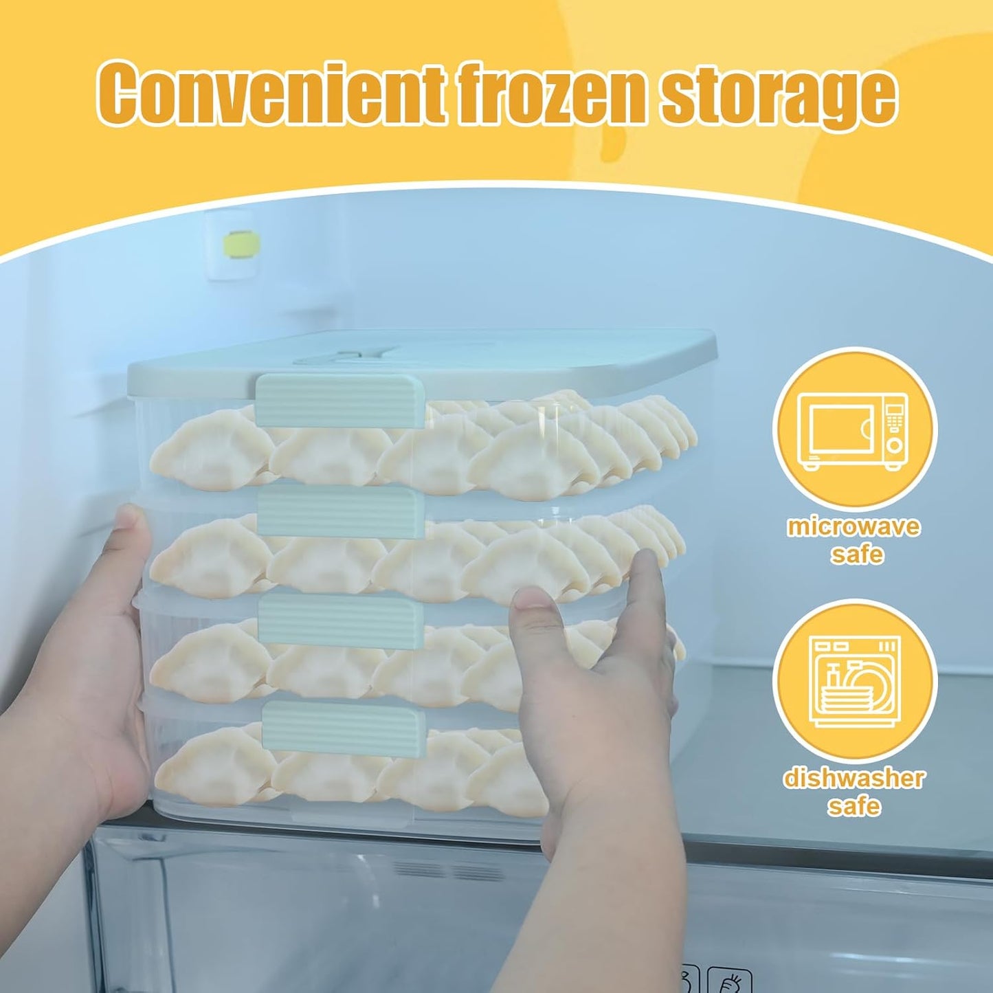 4 Layers Storage Container, 1.61'' Extra-High Layer, Cookie Carrier, Dumpling Box, Stackable Food Container (White & Mint Green)