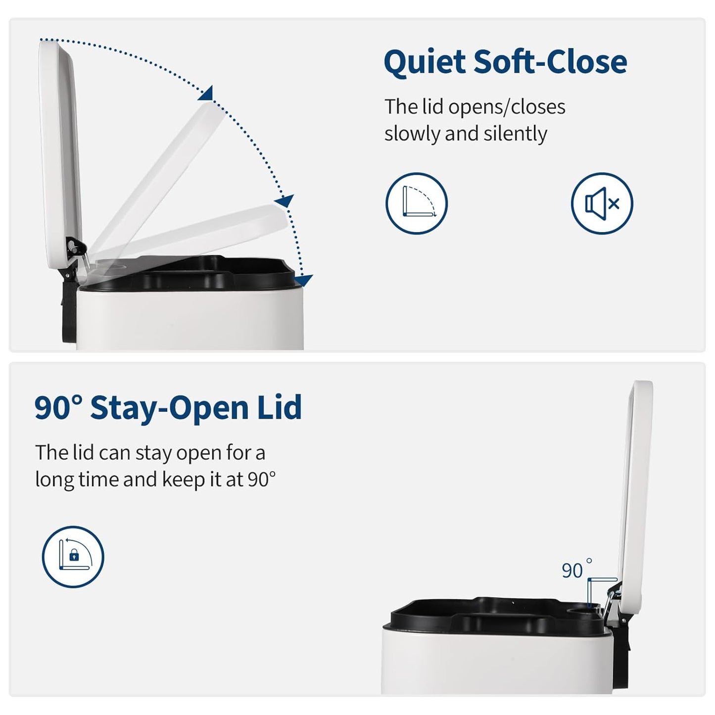 Garvee 13.2 Gallon Trash Can for Kitchen, Stainless Steel Step Trash Can with Soft-Close Lid & Removable Inner Bucket, Rectangular Garbage Can for Office Bathroom Living Room, White