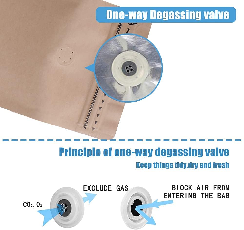 REMTAP Coffee Bags with Valve High Barrier Aluminumed Foil Flat Bottom Standing Coffee Beans Storage Bags,Reusable Heat Sealable Side Zipper Pouches (8oz/50pcs, Kraft)