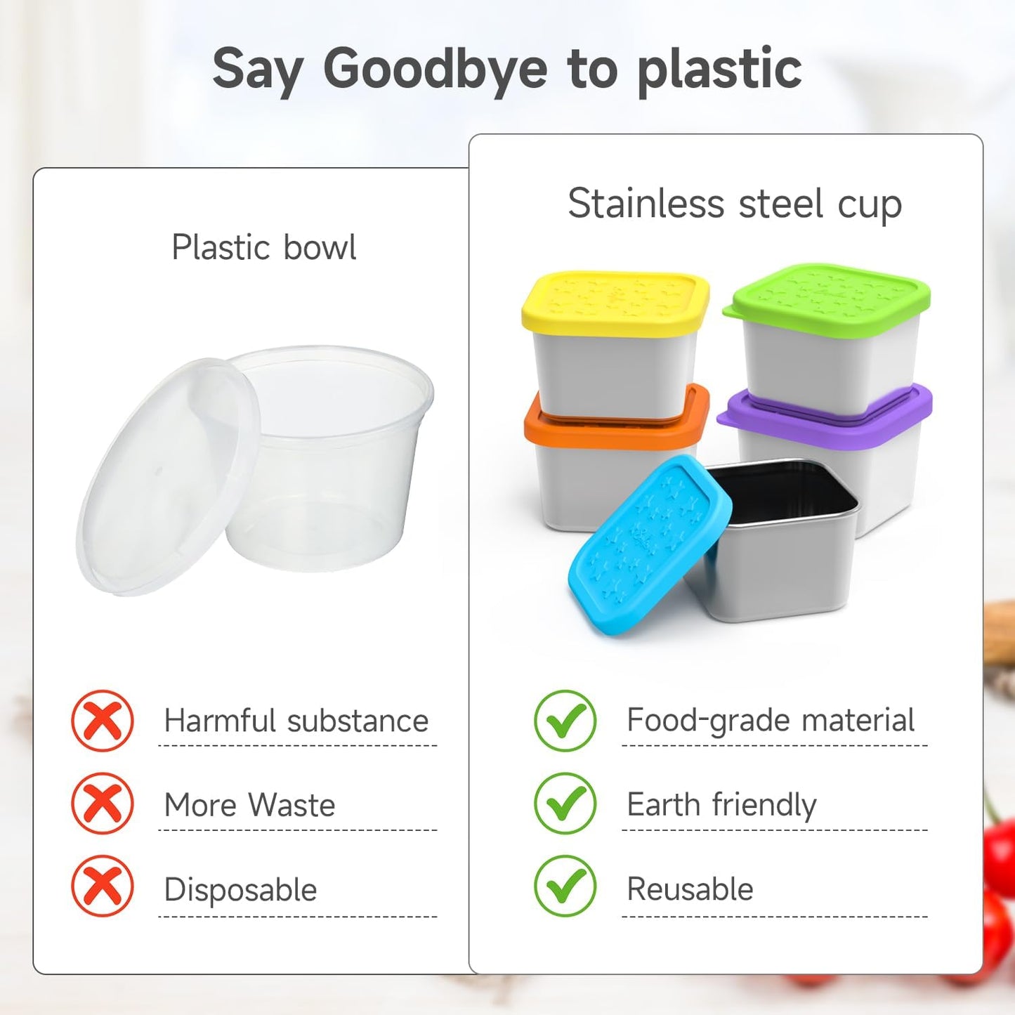 SOPHICO Stainless Steel Snack Containers for Kids, 6 oz Leak Proof Small Food Storage Container with Silicone Lid, 304 Metal Toddler Lunch Box for Daycare, School and Travel (6 Pack)