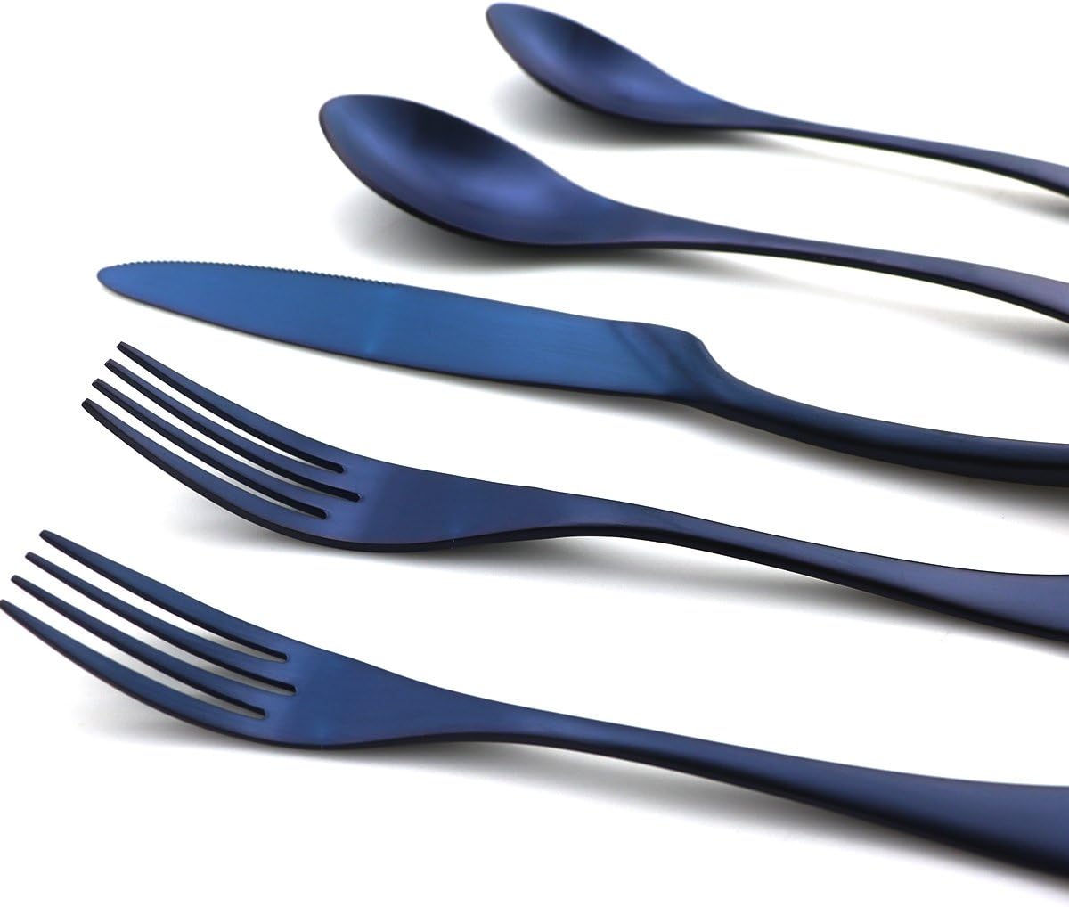 JASHII Luxury 24 Pieces 18/10 Stainless Steel Silversmiths Flatware Blue Matte Replace Titanium Black Silverware Set DISHWASHER SAFE Utensils,Dinner Knife STEAK Knife Fork DINNER DESSERT Spoon