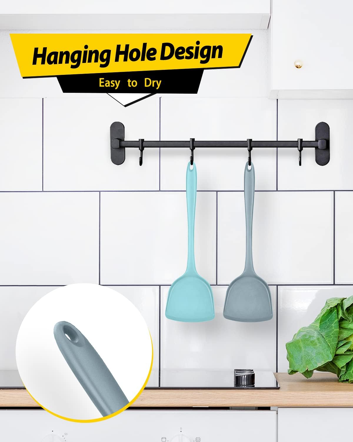 Pack of 2 Silicone Wok Spatula, Non-Stick, Heat Resistant, Easy to Clean and Dishwasher Safe, Seamless Kitchen Utensil for Cooking, Baking, Stir-Fry