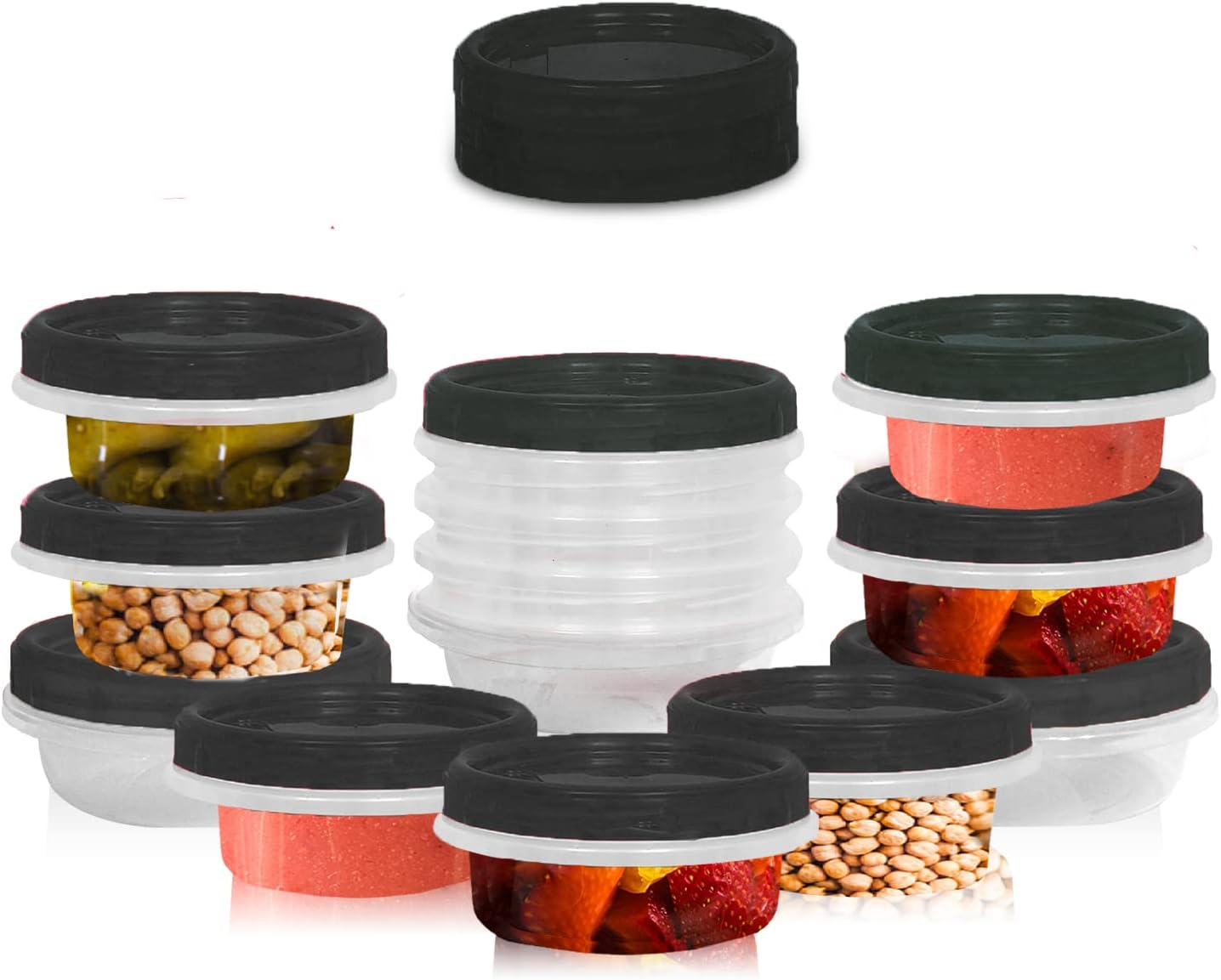 [Black - 12 Pk] Airtight Deli Containers with Lids Twist Lock Top Clear Food Storage for Meal Prep Snacks and Leftovers Freezer and Microwave Safe Stackable Leak-Resistant and 12 Pc. Set (8 Ounce)