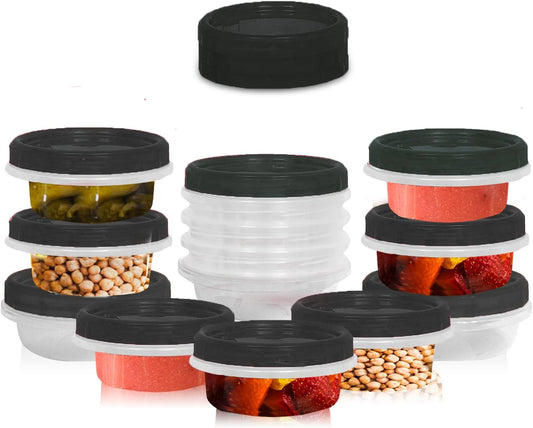 [Black - 12 Pk] Airtight Deli Containers with Lids Twist Lock Top Clear Food Storage for Meal Prep Snacks and Leftovers Freezer and Microwave Safe Stackable Leak-Resistant and 12 Pc. Set (8 Ounce)
