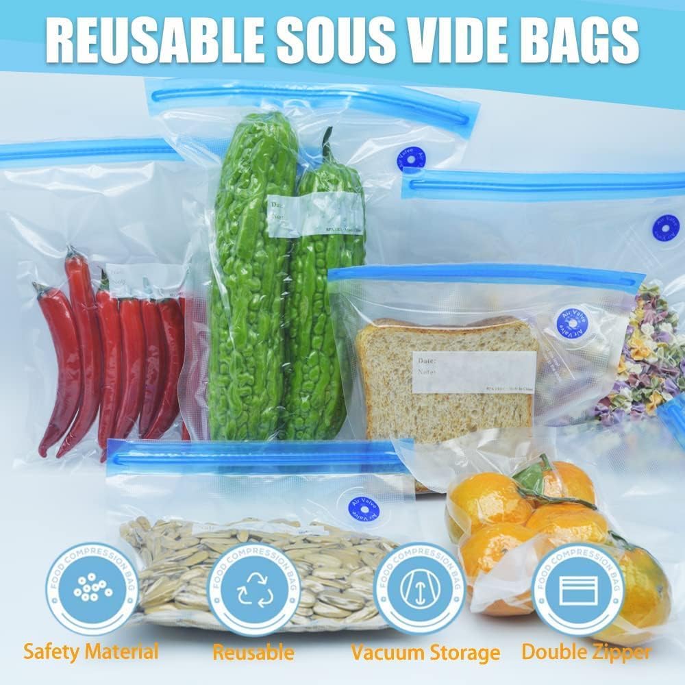 Super Large Sous Vide Bags12pcs kit,BPA Free Reusable Vacuum Sealer Bags and 3pcs Sealing Clips for Food Storage and Sous Vide Cooking(11.8x13.4in/30x34cm)