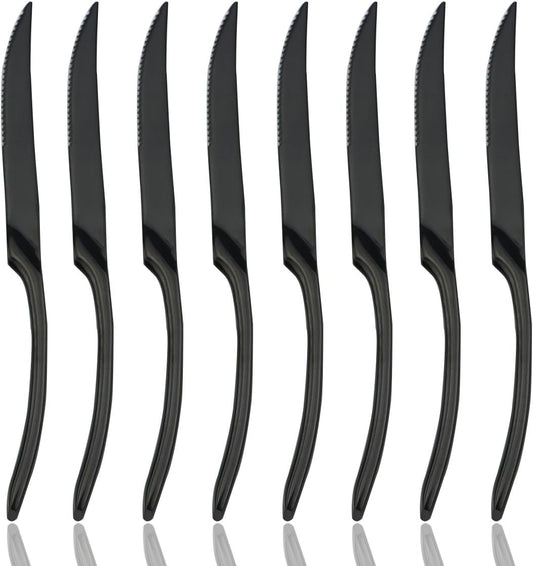 JASHII 18/10 Stainless Steel 8 Piece Mirror Polished Black Steak Knife Black Utensil Set
