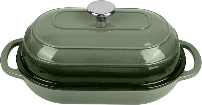 Premium Enameled Cast Iron Dutch Oven for Bread Baking | Non-Stick 2QT Oval Bread Oven with Lid | Perfect for Sourdough, Loaf, and Artisan Baking (Oval Green, 5 QT)