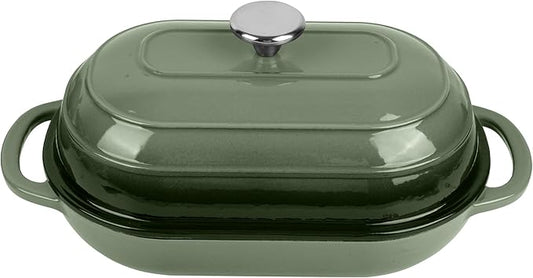 Premium Enameled Cast Iron Dutch Oven for Bread Baking | Non-Stick 2QT Oval Bread Oven with Lid | Perfect for Sourdough, Loaf, and Artisan Baking (Oval Green, 5 QT)