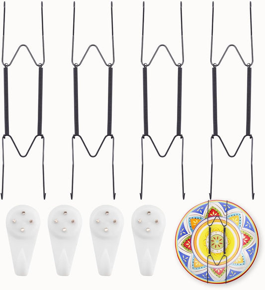 4 Pack Plate Hangers for The Wall Suitable for 9-11 inch Small Decorative Plate, Invisible Stainless Steel Plate Hangers for Display with Wall Hooks, for Plates/Platter/Dish/Picture(Black)
