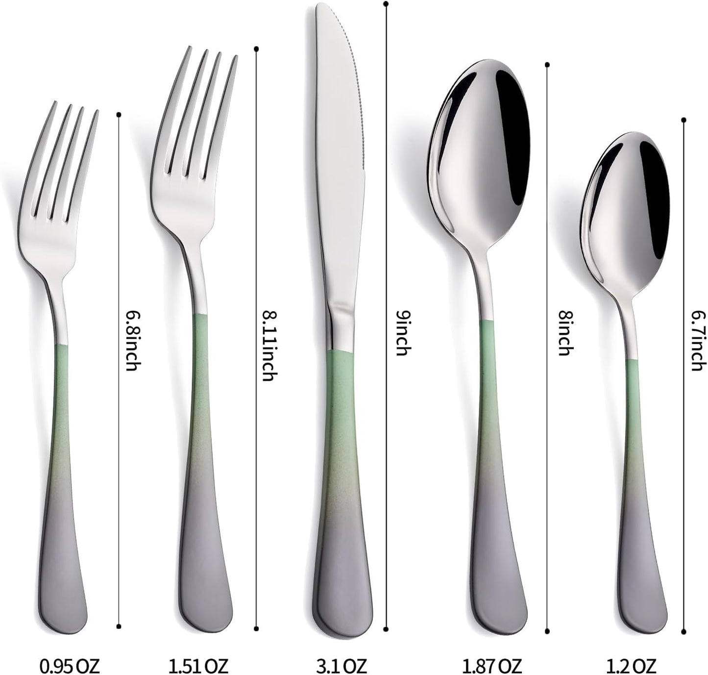 20-Pieces Color Silverware Sets for 4,Green and gray Handle Stainless Steel Cutlery Set, Include Forks Spoons and Knives Set, Dishwasher Safe Utensil Sets for Home Restaurant
