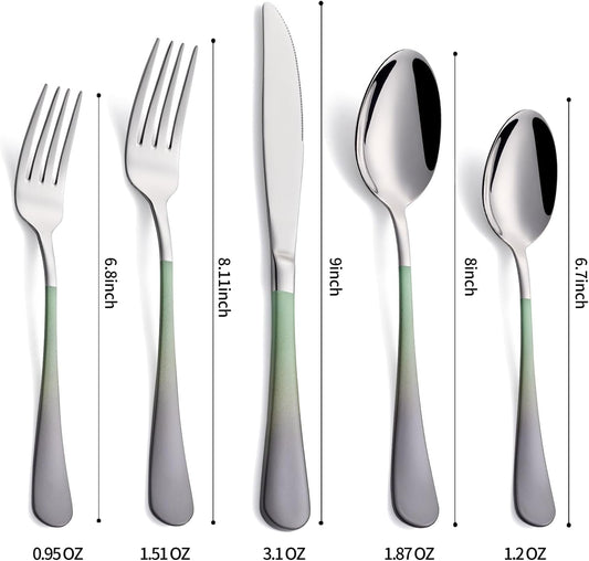20-Pieces Color Silverware Sets for 4,Green and gray Handle Stainless Steel Cutlery Set, Include Forks Spoons and Knives Set, Dishwasher Safe Utensil Sets for Home Restaurant