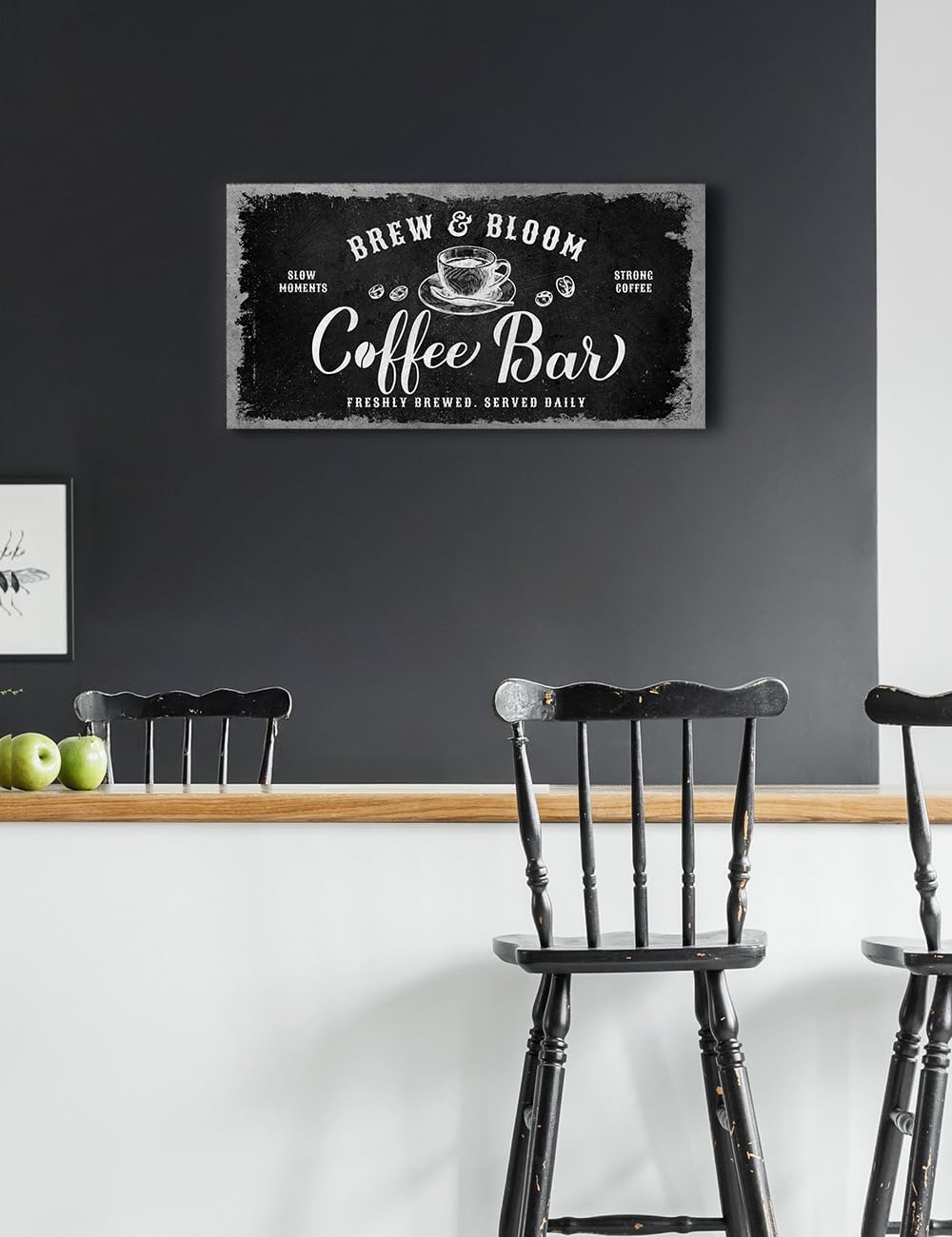 IPIC - Rustic Coffee Bar Sign Brew and Bloom, Canvas Print Wall Art for Coffee Station, Rustic Industrial Style Wall Decor for Home Kitchen and Cafe