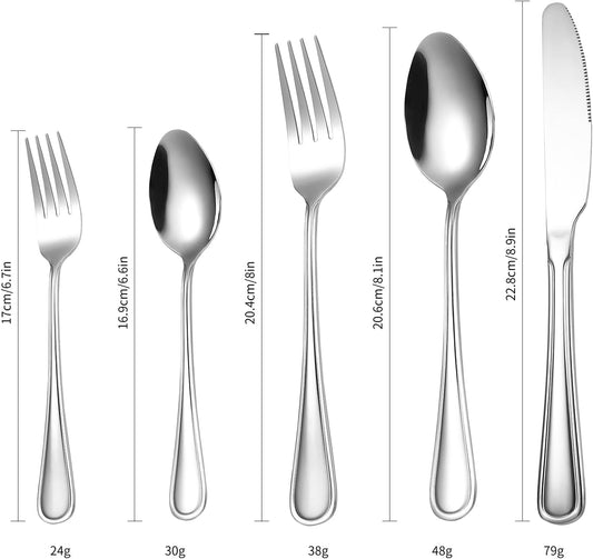 Modern Flatware Silverware Set for 4 People Kitchen Stainless Steel Cutlery 20 Pieces Forks Knives Spoons Luxury Eating Utensils Double Line Edges Handle