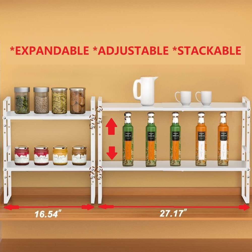 Expandable Stackable Spice Rack Cabinet Shelf Organizer in Cabinets Shelves Kitchen Cupboard Organization Stack up Racks Pantry Countertop Storage Medium/White 1 Pack