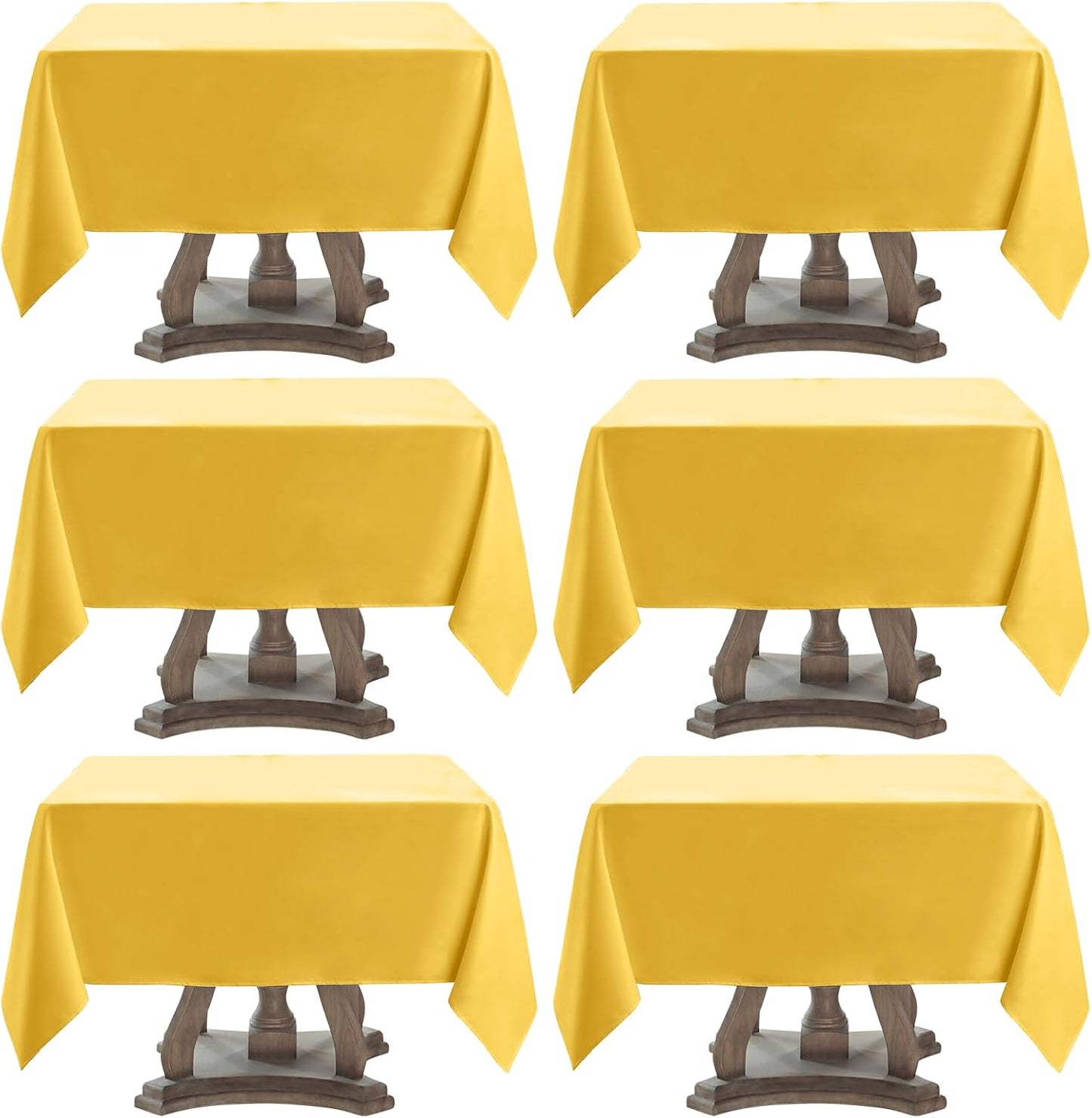 Square Tablecloth 52 x 52 Inch Yellow Tablecloths Stain-Wrinkle Resistant Washable Polyester Table Cloths for Holiday, Buffet Parties, and Weddinge 6pack