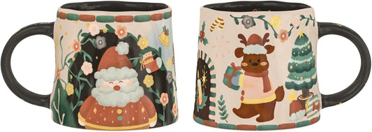 280ml/9.47oz Set of 2 Christmas Coffee Ceramic Mugs with Cute Design,Christmas Coffee Cup with Gift Box,Ceramic Mug as Christmas Gifts for Family, Friends and Colleagues