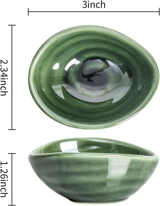 vicrays Ceramic Dipping Sauce Bowls – Small Charcuterie Dip Cups Cooking Prep Condiment Oil Dish Mini Tapas Plates for Soy Sushi Salsas Wasabi Appetizer Dessert - Set of 6 Green