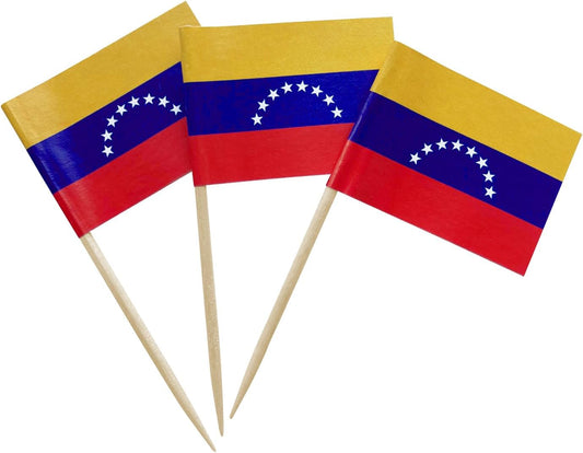 100 Pcs Venezuela Flag Venezuelans Toothpick Flags, Small Mini Stick Cupcake Toppers Venezuelans Flags,Country Picks
