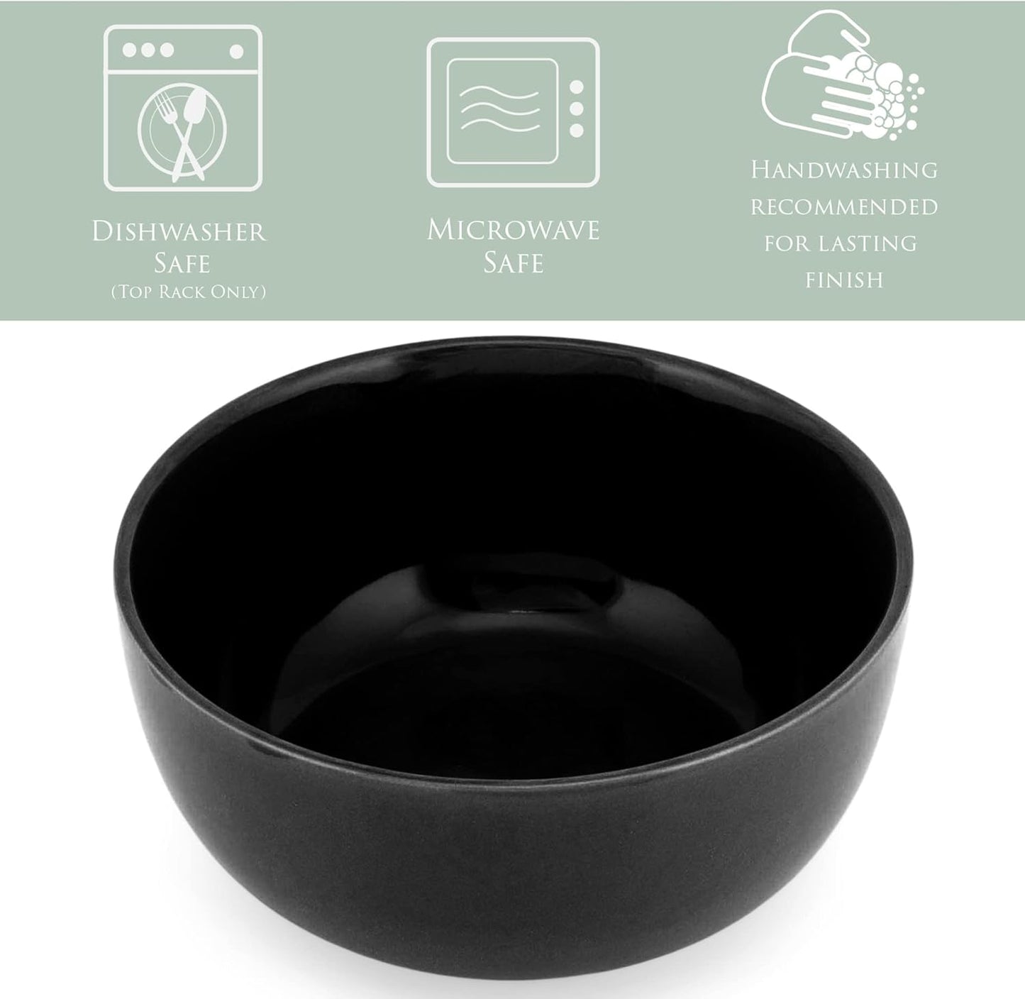 Elanze Designs Bistro Glossy Ceramic 7 inch Dinnerware Bowls Set of 4 - Perfect for Everyday uses from Pasta to Salad, Cereal to Ice cream, Ramen to Pho, Black