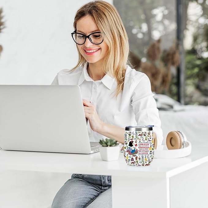 Magical Cute Wine Tumbler, Inspired Character Christmas Birthday Gifts for Women Sister Magic Inspirational Encouragement Gifts Coffee Cup Insulated Stainless Steel 12oz Wine Glass with Lid, Straw