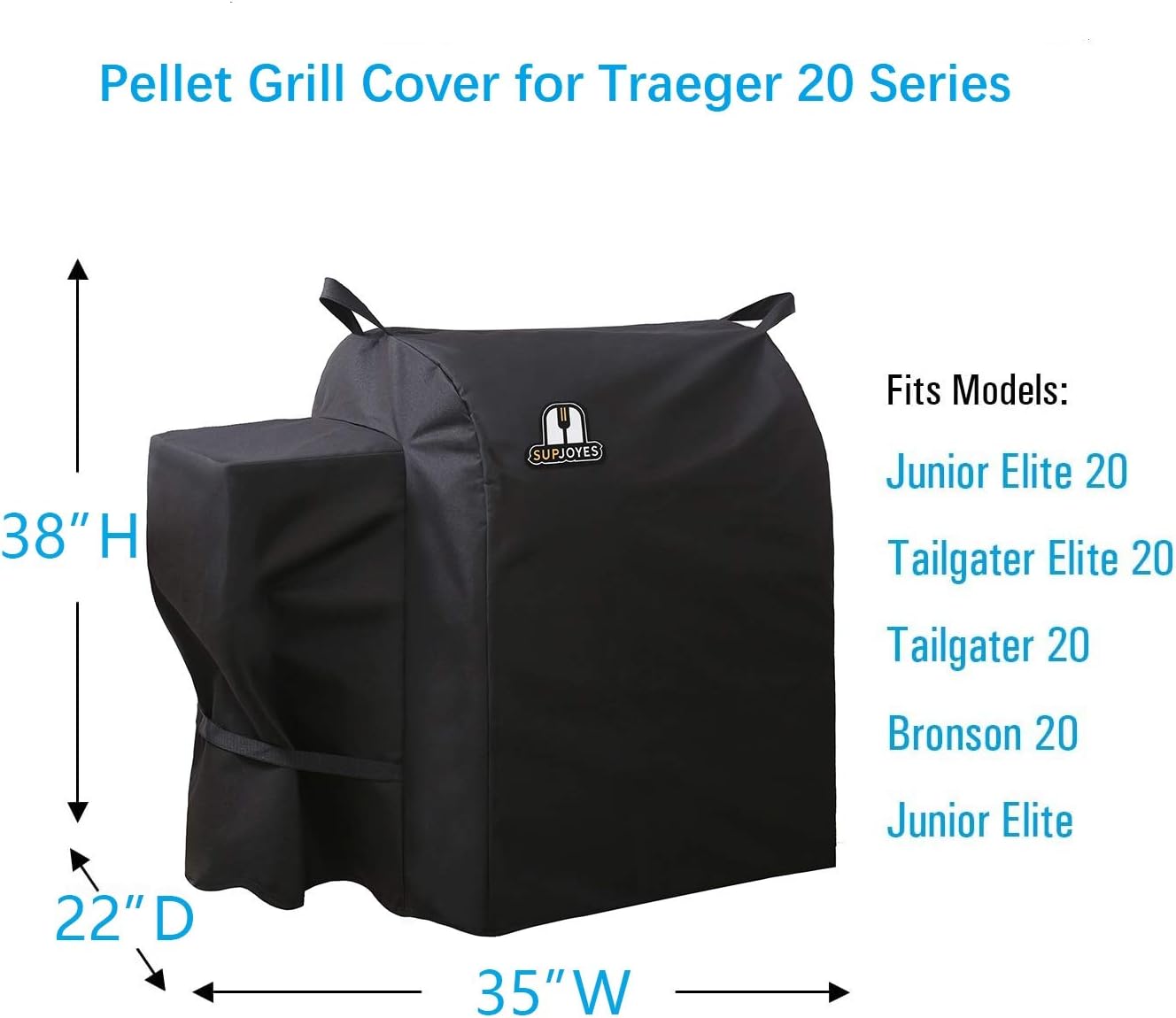 SUPJOYES Grill Cover for Traeger Tailgater 20 Series, Heavy Duty Waterproof Wood Pellet BBQ Accessories for Traeger 20 Series, Junior & Tailager Grills, Full Length