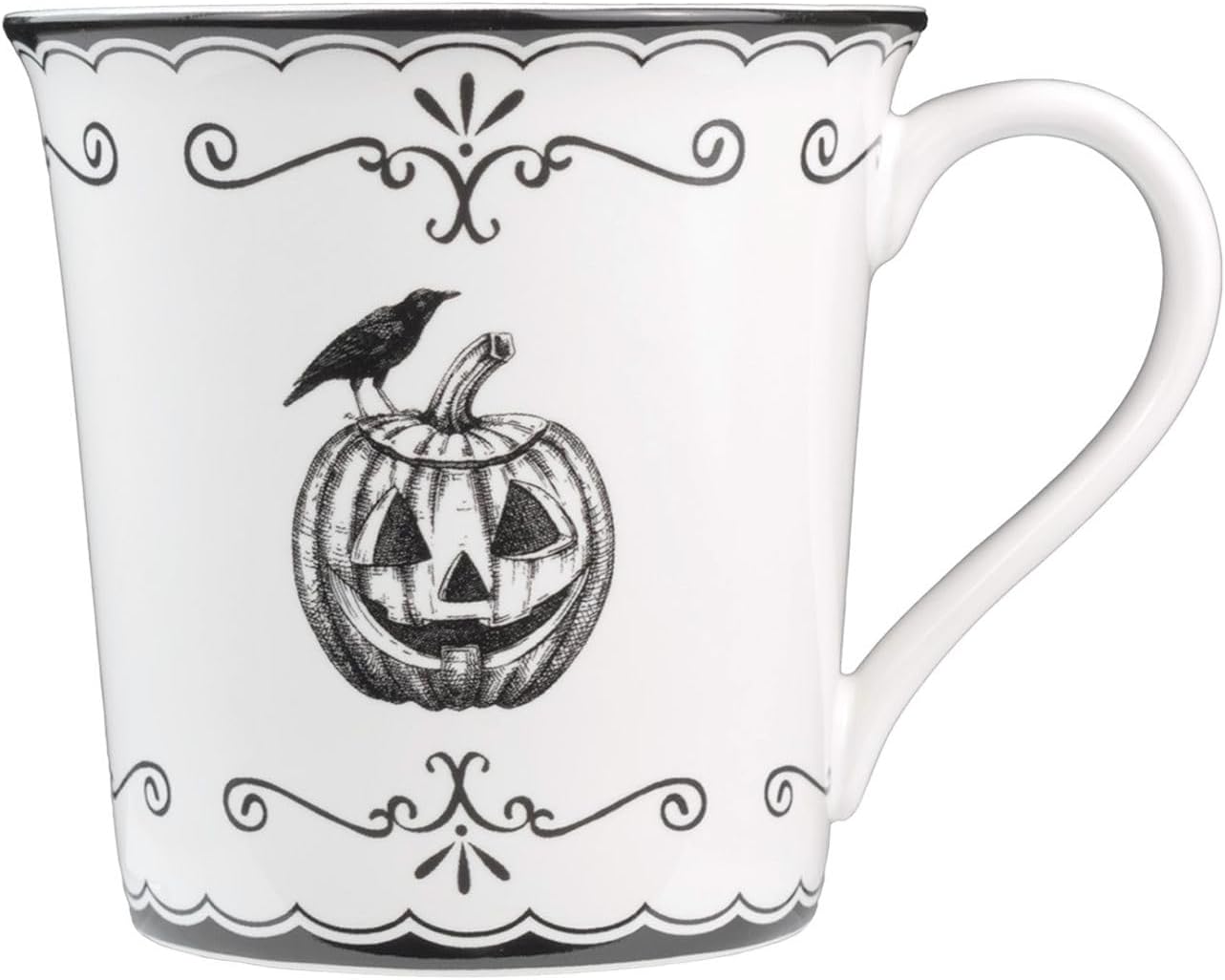 222 Fifth Elegant Haunting 4-Piece White Porcelain Halloween Mug Set - Witch Hat, Jack-o’-Lantern, Potion Bottles & Spider - 20.29 oz, Large Capacity Coffee Cups, Dishwasher & Microwave Safe