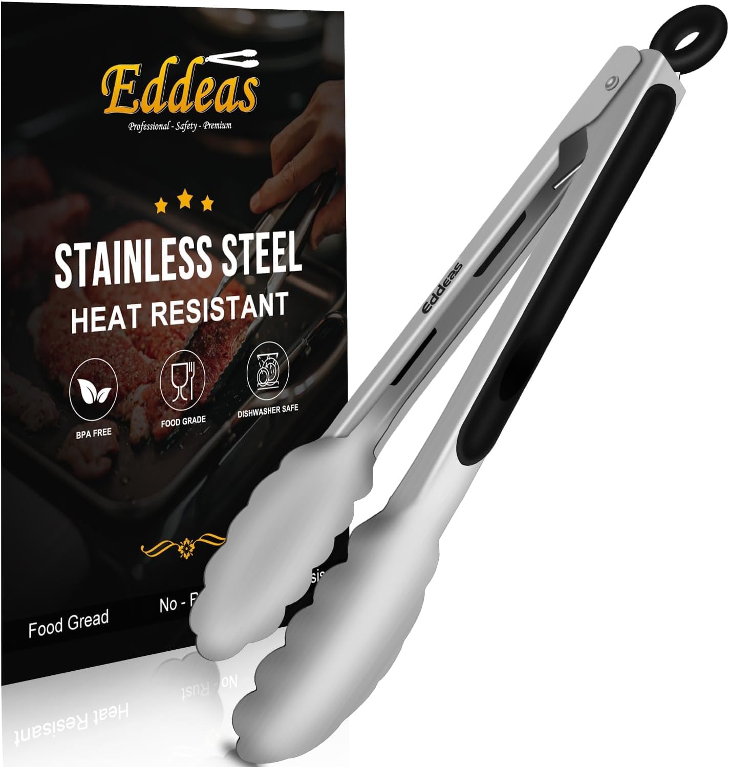 Kitchen Tongs - 9 inch Heavy Duty Food Tongs, Ergonomic Grip Superior Stainless Steel and Non-Slip Heat Resistant handle - Perfect for Cooking, Salad, Grilling, Barbecue,Dishwasher safe