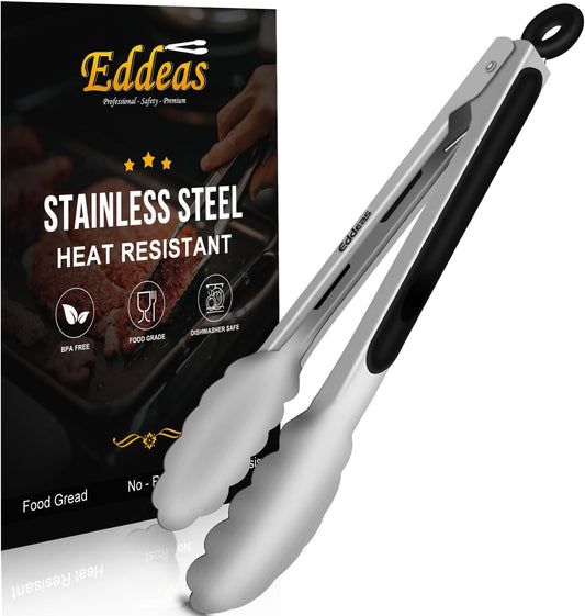 Kitchen Tongs - 9 inch Heavy Duty Food Tongs, Ergonomic Grip Superior Stainless Steel and Non-Slip Heat Resistant handle - Perfect for Cooking, Salad, Grilling, Barbecue,Dishwasher safe