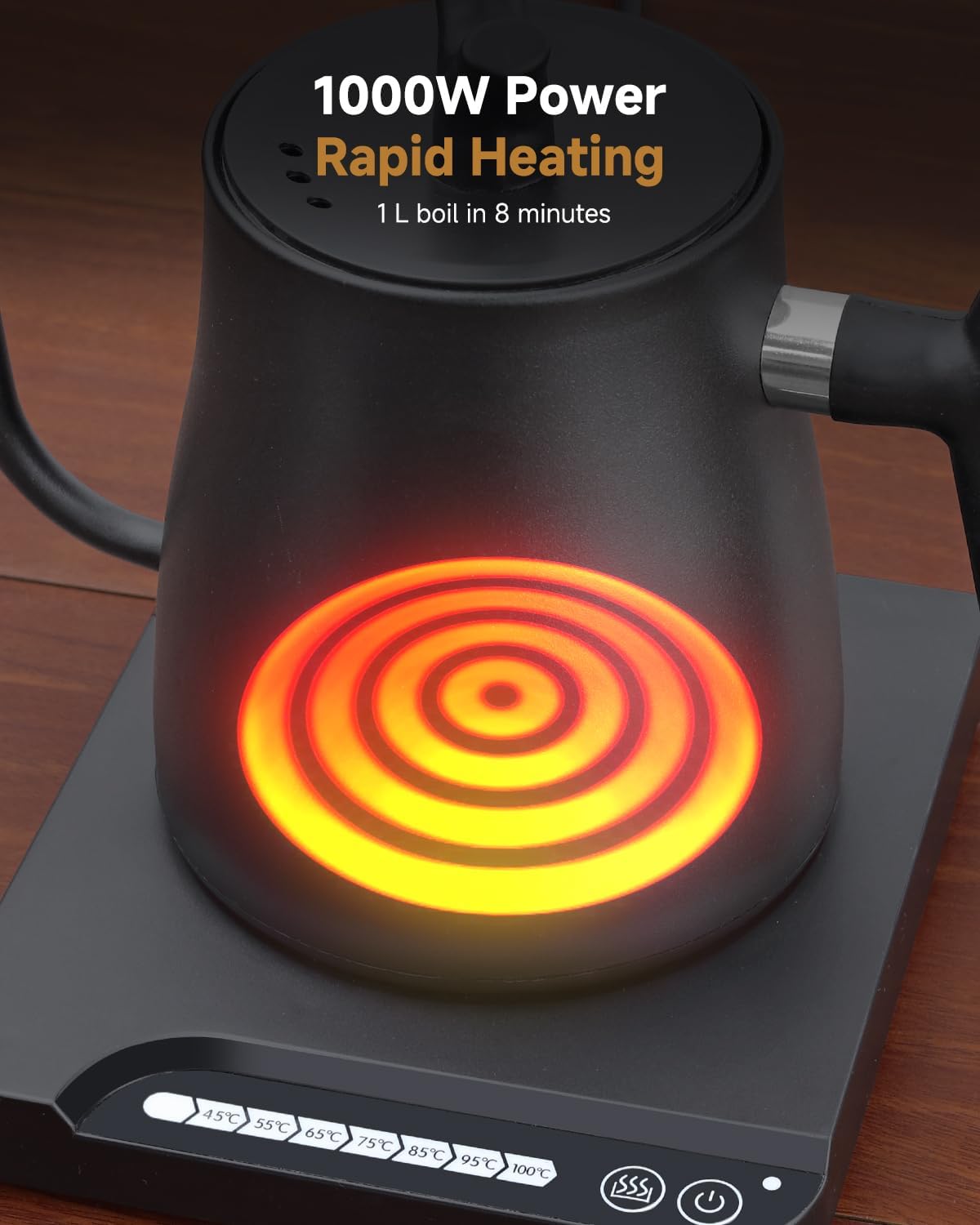 Electric Kettles - Gooseneck Electric Kettle with 7-Level Temperature Control,1-Liter Stainless Steel Inner 1000-Watt Quick Heating Hot Water kettle for Pour Over Coffee & Boil Hot Water